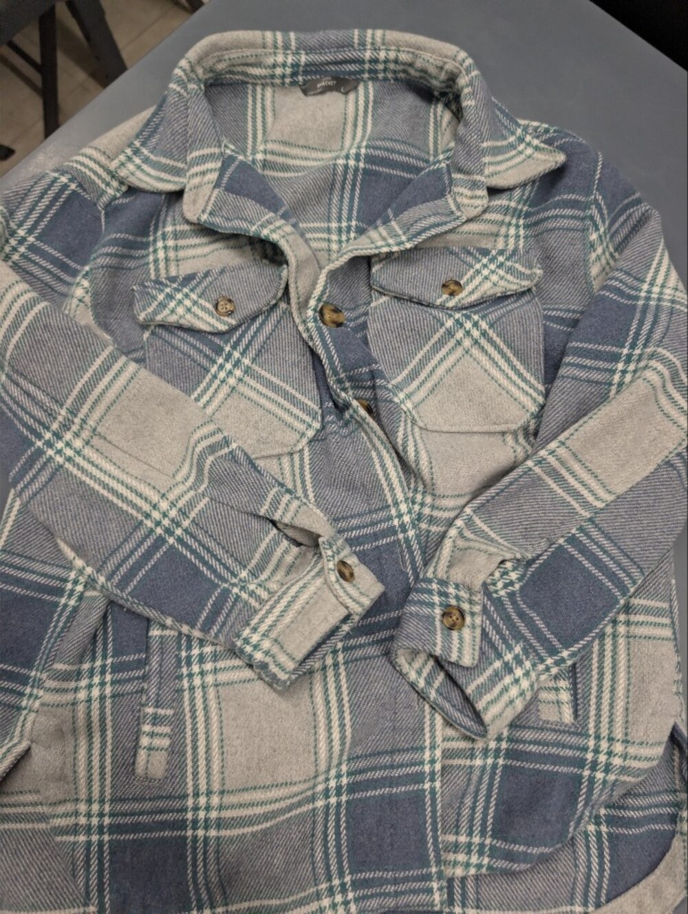 Members Mark Casual Blue and Gray Plaid Button-Down Shacket